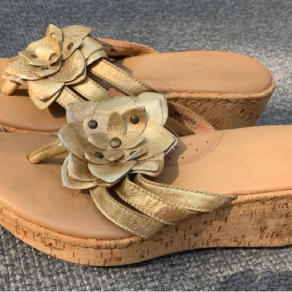 Born Gold Metallic Floral Wedge Sandals